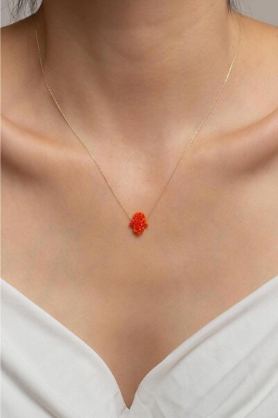 Bayar Gold 14 Ayar Altın Turuncu Opal Taşlı Fatma Ana Eli Kolye