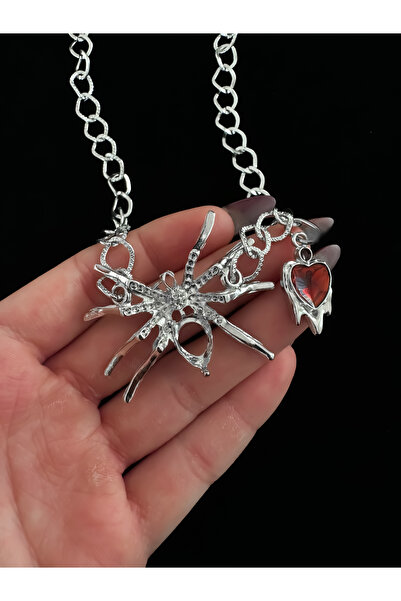 DarkellaStore Gotik Gothic Punk Kalın Zincirli Örümcek Kolye, Gotik Kolye, Ör...