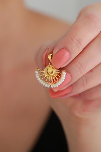 Bayar Gold 14 Ayar Altın İncili Yelpaze Kolye Ucu