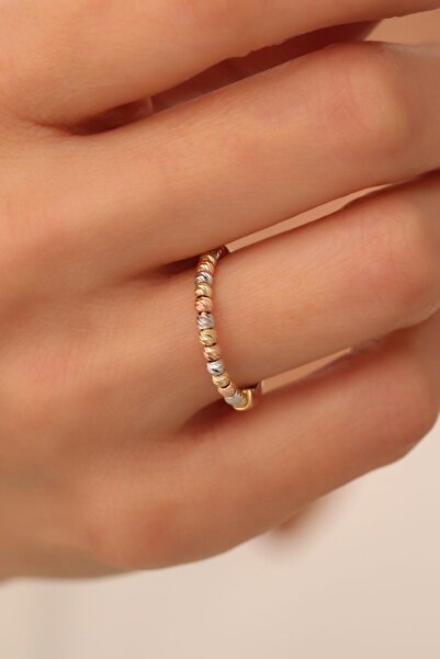 Bayar Gold 14 Ayar Altın Üç Renk Tek Sıra Dorika Yüzük