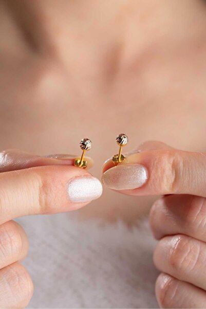 Bayar Gold 14 Ayar Altın Kalemli Top Küpe