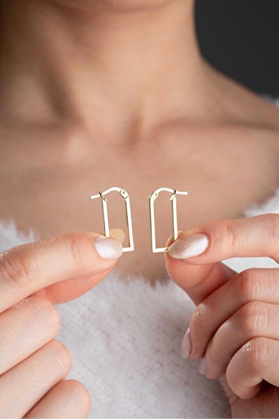 Bayar Gold 14 Ayar Altın Dikdörtgen  Küpe