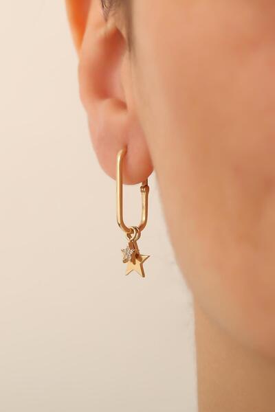 Bayar Gold 14 Ayar Altın Sallantılı Yıldız Ataş Küpe