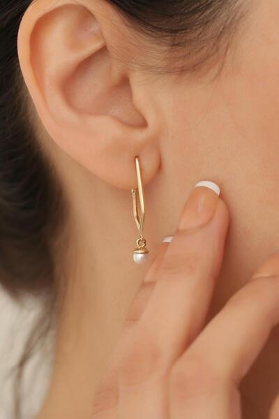 Bayar Gold 14 Ayar Altın Sallantılı İnci Küpe