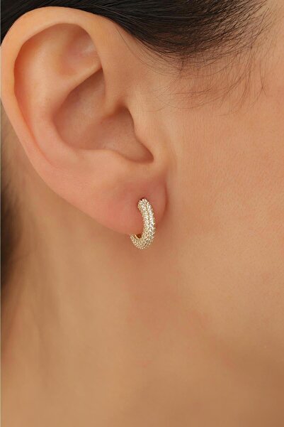 Bayar Gold 14 Ayar Altın Küçük Boy Taş Sıralı Halka Küpe