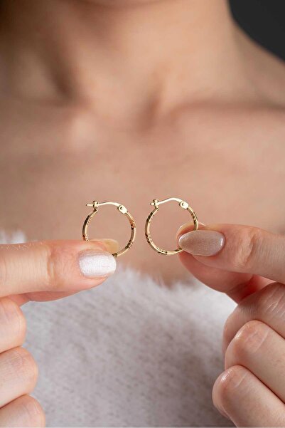 Bayar Gold 14 Ayar Altın İşlemeli Halka Küpe