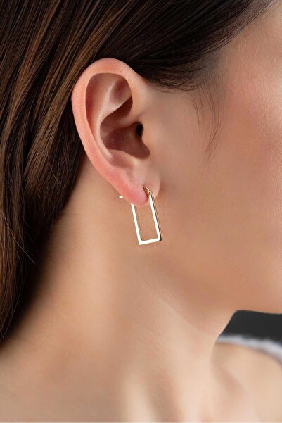 Bayar Gold 14 Ayar Altın Dikdörtgen  Küpe