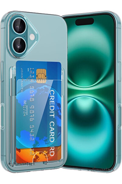 m.tk moveteck İphone 16 Kılıf Şeffaf Arkası Kartlık Bölmeli Cüzdanlı Kartvizi...