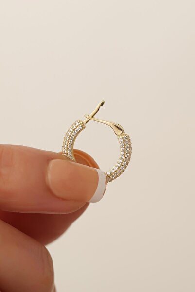 Bayar Gold 14 Ayar Altın Orta Boy Taş Sıralı Halka Küpe