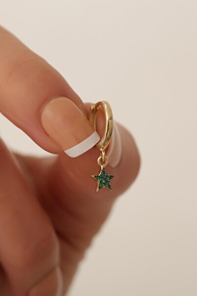 Bayar Gold 14 Ayar Altın Yeşil Yıldız Sallantılı Halka Küpe