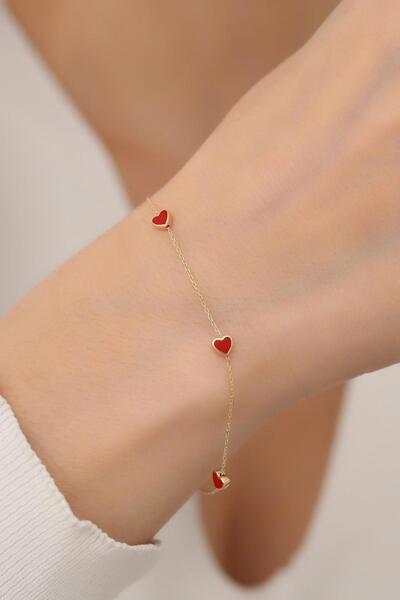 Bayar Gold 14 Ayar Altın Kırmızı Kalp Mineli Bileklik