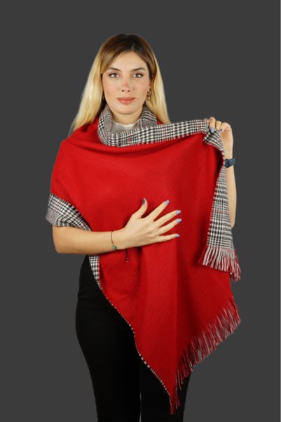 ALLURİNG THE BETTER ONE Double Sided Plaid Wool Shoulder Shawl - 75x175cm - Winter Shawl