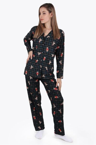 Genel Markalar Büyük Beden Battal Ayıcık Desen Süet Kadın Pijama Takımı