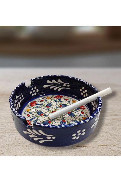 Salizera Handmade Tile Motif Ceramic Large Ashtray - Gift Ash Plate - Ashtray