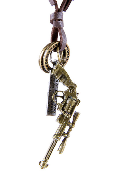 Dejavu Binoculars Pistol Modeling Adjustable Leather Drawstring Necklace