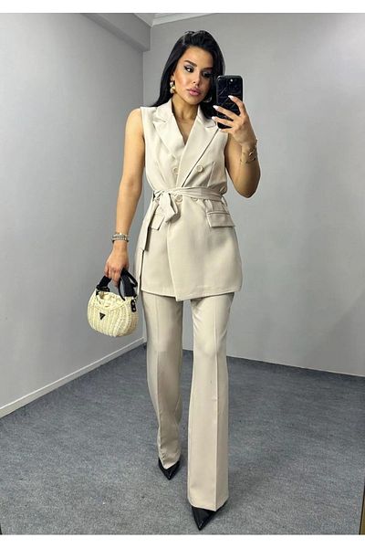 Bella Breeze Women's Belted Vest Pants Suit