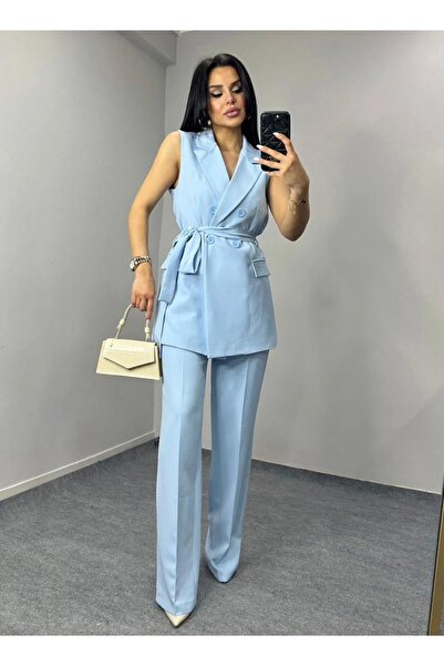 Bella Breeze Kadın Kuşaklı Yelek Pantolon Takım Elbise