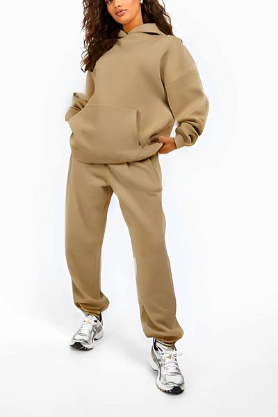 ruNadeS Women's 3 Thread Wide Fit Elastic Leg Hooded Tracksuit Set - Casual