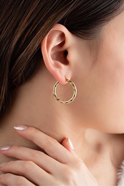 Bayar Gold 14 Ayar Altın Hasır Burgulu Küpe 1.5 cm