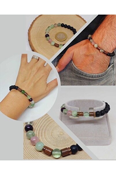 Yasamtohumu سوار موديل هاواي للجنسين من الفلوريت والعقيق مقاس 8 مم (4701)