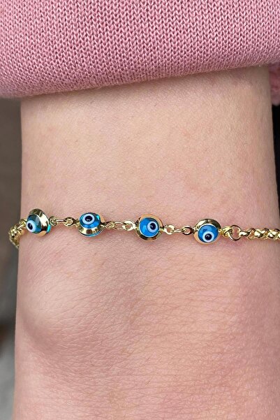 Bayar Gold Altın Mavi Nazar Boncuklu Çocuk Bileklik