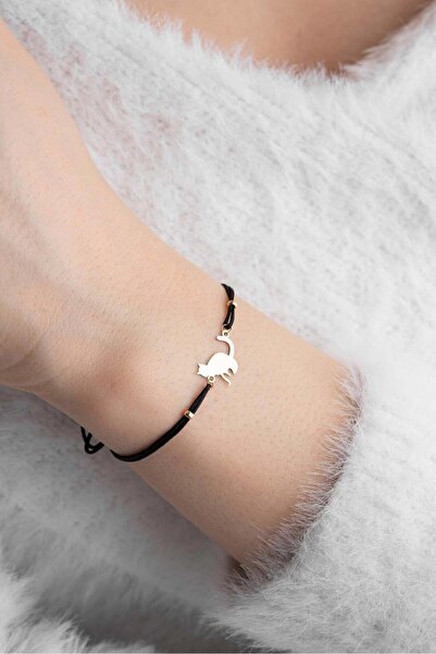 Bayar Gold 14 Ayar Altın Siyah İpli Kedi Bileklik