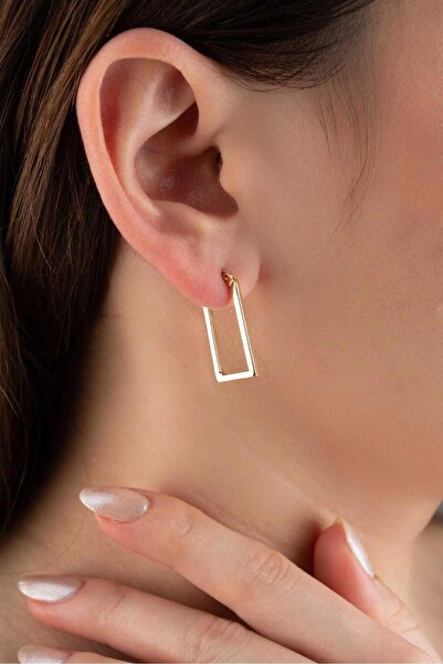 Bayar Gold 14 Ayar Altın Dikdörtgen  Küpe