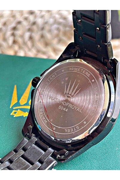 WATCHOFROYAL Black Wrist Watch with Steel Band Hardlex Mineral Glass, 3atm Automatic Mechanism Aquarecer