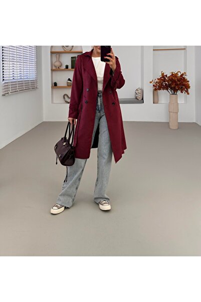 Lavanta Tekstil Trenci din piele intoarsa burgundy