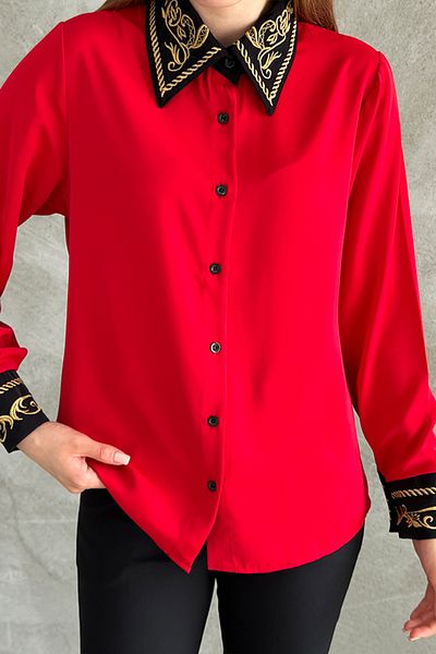 TRENDBUTİKOFFİCİAL Guler Brodat Auriu - Cămașă Modernă Brodată Model