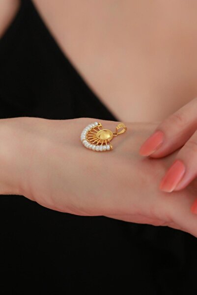 Bayar Gold 14 Ayar Altın İncili Yelpaze Kolye Ucu