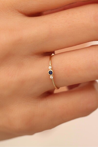 Bayar Gold 14 Ayar Altın Lacivert ve Beyaz Taşlı Yüzük