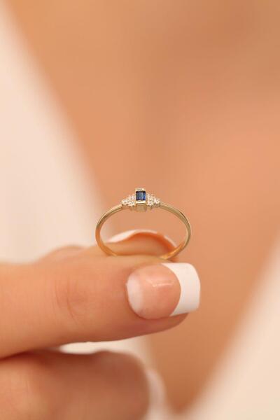 Bayar Gold 14 Ayar Altın Mavi ve Beyaz Taşlı Yüzük