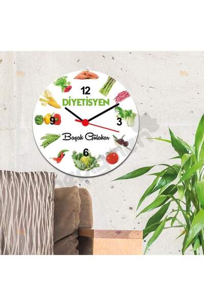 Hediyelen Diyetisyen Bitki Tasarım Duvar Saati