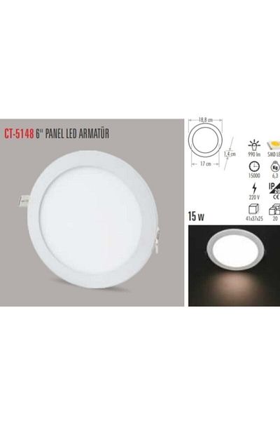 Cata Ct-5148 15W/6500K Alm. Panel Led Luminaire (White)