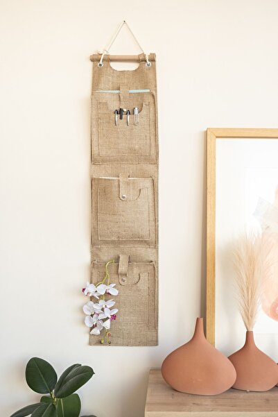 Generic Brand Jute 3-Pocket Multi-Purpose Hanging Wall Mounted In-Cabinet Bat...