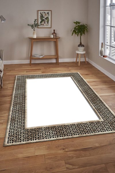 Pamuklife Halı Kaymaz Deri Taban Yıkanabilir Halı PL4739 Beyaz Gold