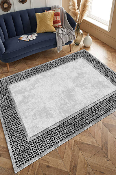 Pamuklife Halı Kaymaz Deri Taban Yıkanabilir Halı PL4739 Gri