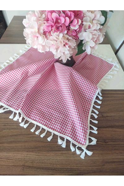 denizli hatırası Red 85X85 cm Piti Checkered Tassel Tablecloth