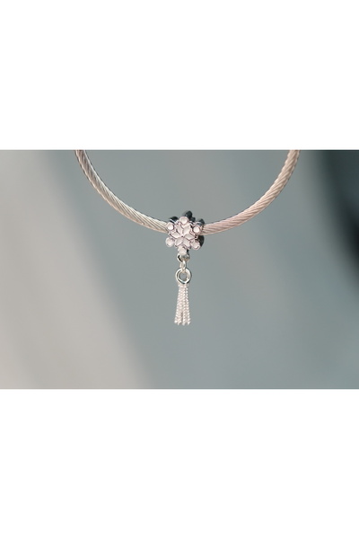 CYB STUDİO Flower with Tassel Stainless Steel Charm