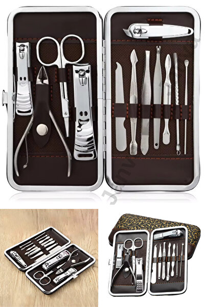 Janva Çantalı 13 Parça Manikür Pedikür Seti Bakım El Ayak Tırnak Makası Törpü Cımbız Pense Akne Iğnesi