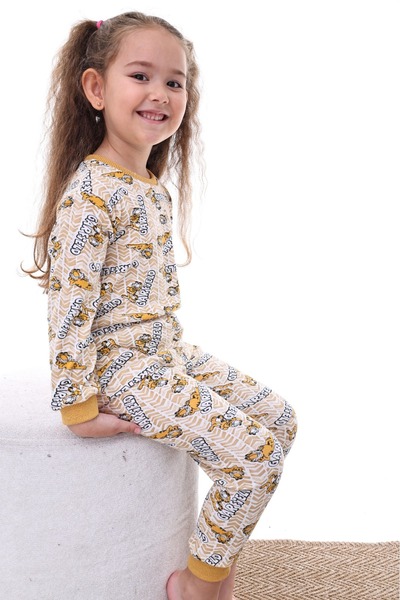 aden kids Mevsimlik Pamuklu Kumaş Karikatürlü Unisex Çocuk Pijama Takımı