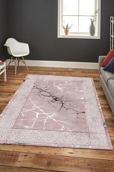 Pamuklife Halı Kaymaz Deri Taban Yıkanabilir Halı PL5080 Pembe