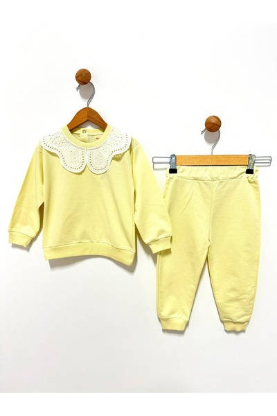By Cwhr 100% Cotton Guipure Collar Baby Girl Set Seasonal Baby Girl Set Baby Girl Tracksuit Set