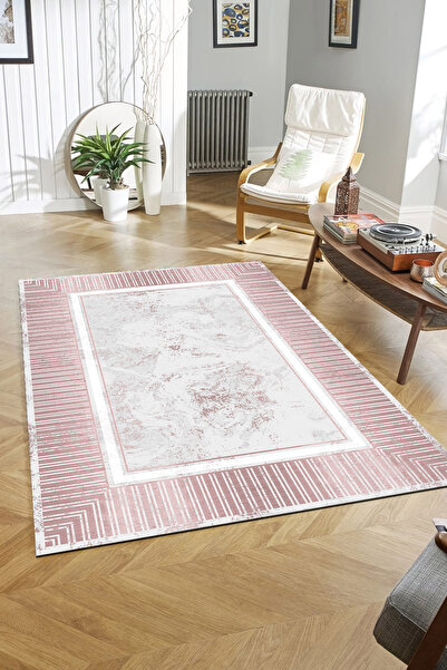 Pamuklife Halı Kaymaz Deri Taban Yıkanabilir Halı PL5443 Pembe