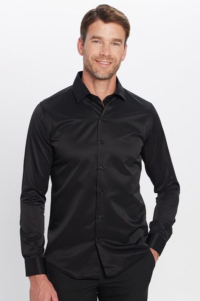 Tudors Pánská Slim Fit Slim Fit bavlněná obyčejná černá košile