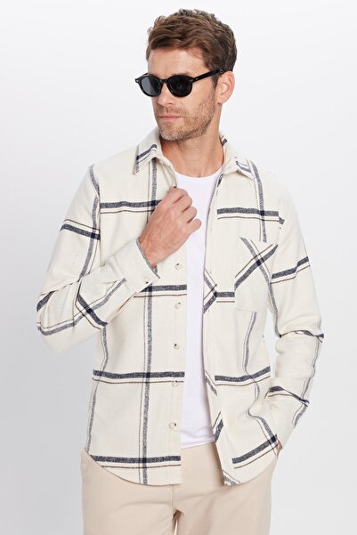 Tudors Erkek Slim Fit Dar Kesim Uzun Kollu Kareli Tek Cepli Kışlık Oduncu GömleK