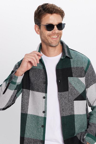 Tudors Unisex Relax Fit Χαλαρή κοπή με μονή τσέπη καρό χειμερινό πουκάμισο ξυλοκόπο
