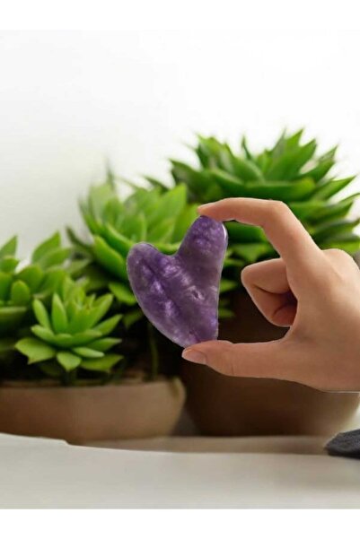The Magıc of Healıng Ametist Doğal Taşı Kalpli Gua Sha Masaj Taşı ( % 100 Ger...