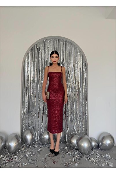 conconmoda Askılı Kalem Payet Elbise